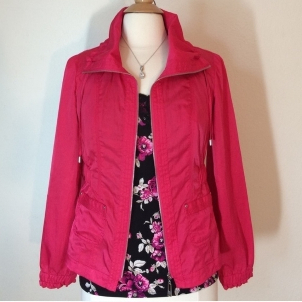 White House Black Market WHBM Pink Casual Full Zip Jacket Women's Size 2 EUC - Picture 2 of 9